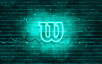 Wilson turquoise logo, , turquoise brickwall, Wilson logo, brands, Wilson neon logo, Wilson HD wallpaper
