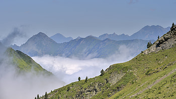 Holidays, Mountains, Clouds, Slope, Dahl, Distance HD wallpaper