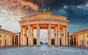 Brandenburg Gate, Berlin, Germany, paint art, Brandenburg Gate painting, cityscape, art, the Alps, cities paintings HD wallpaper