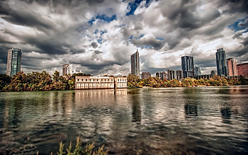 Cities, Sky, City, Lake, r HD wallpaper