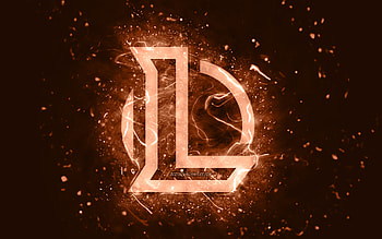 League of Legends brown logo, , LoL, brown neon lights, creative, brown abstract background, League of Legends logo, LoL logo, online games, League of Legends HD wallpaper