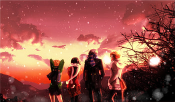 Persona 4, yuu, the animation, chie, sky, friends, yoske, yukiko, sunset HD wallpaper
