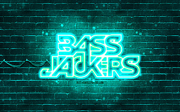 Bassjackers turquoise logo, , superstars, dutch DJs, turquoise brickwall, Bassjackers logo, Marlon Flohr, Ralph van Hilst, Bassjackers, music stars, Bassjackers neon logo HD wallpaper