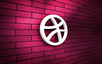 Dribbble 3D logo, , purple brickwall, creative, social networks, Dribbble logo, 3D art, Dribbble HD wallpaper