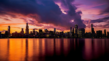 Planetarium view, Chicago skyline, Nighttime beauty, Urban nightscape HD wallpaper
