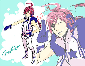Mikio wink to you, red hair, vocaloid, pink hair, star, mikio, rough sketch, to you, bro, twin brother, wink, love, pony-tail, miki HD wallpaper