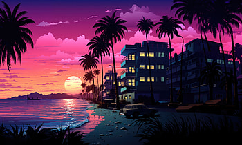 Hues Of Miami Sunset Glow, miami, synthwave, vaporwave, palm, trees, sunset, artist, artwork, digital-art, deviantart HD wallpaper