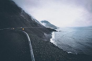 Nature, Mountains, Sea, Coast, Road, Fog HD wallpaper