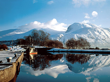 Nature, Water, Mountains, Snow, Bridge, Boat, Scotland, Wharf, Berth HD wallpaper