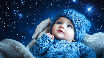 Cute Baby Under a Starry Sky -, baby, cute, starry sky HD wallpaper
