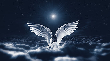 Angel of Grief, angel, woman, wings, clouds, stars, sky HD wallpaper