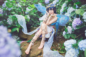 Cosplay ~ Fairy, fairy, blue, asian, flower, cosplay, girl, woman HD wallpaper
