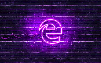Microsoft Edge violet logo, , violet brickwall, Microsoft Edge logo, brands, Microsoft Edge neon logo, Microsoft Edge HD wallpaper