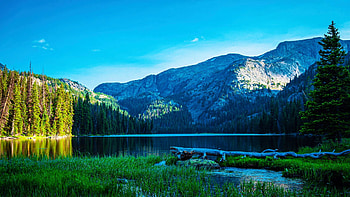Geneva Lake, Wyoming, trees, sky, mountains, usa HD wallpaper