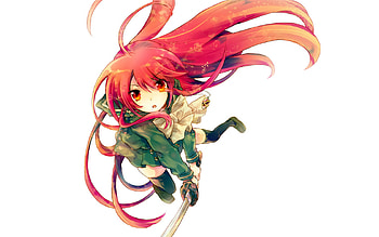 Red Hair Beauty, cute anime girl, sword, uniform, red hair, school uniform, long hair, anime girl, cute girl, shakugan no shana, katana HD wallpaper