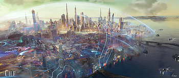 Quad — Neon Spire: Sci‑Fi Cityscape, Sci Fi, city, sci fi city HD wallpaper