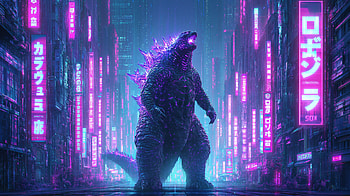 Godzilla Neon Kanji - Quad Cyberpunk City, Neon Sign HD wallpaper
