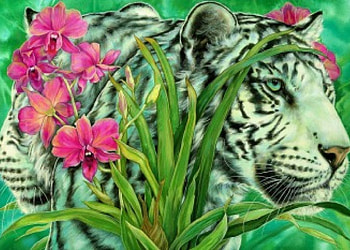 wildlife, art, wildcat, flower HD wallpaper