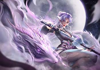 Girl and dragon, fantasy, pink, moon, luna, dtagon, ahqyeang051, girl HD wallpaper