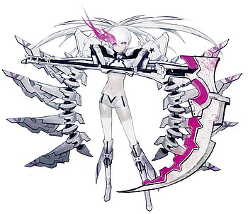 black rock shooter, weapon, blush, pink eyes, long hair HD wallpaper