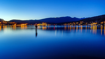 Burrard Inlet Port Landscape at Dusk HD wallpaper