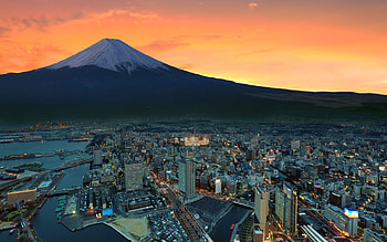 Yokohama City, Mount Fuji HD wallpaper