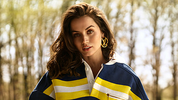Ana De Armas, Beautiful, Stunning, Blue, Yellow, Dress, Blur, Bokeh, Forest, Background, Girl, Model, Women Girls HD wallpaper