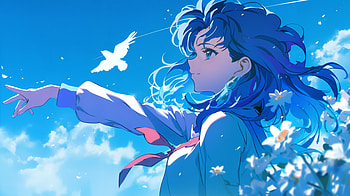 Retro Anime Dreams: Ultra, retro anime, Anime, girl, sky, bird, anime girl, Anime Bird, Sky Anime HD wallpaper