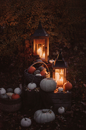 Autumn, Candles, Pumpkin, Lights, Shine, Light, Miscellanea, Miscellaneous, Lanterns, Basket HD phone wallpaper