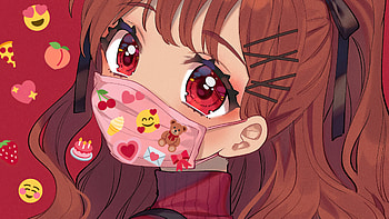 Anime Girl Big Eyes Tattoo Mask, anime-girl, anime, artist, artwork, digital-art, mask HD wallpaper