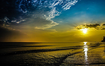 Sea Sunset, sea, reflection, clouds, nature, sunset, beach HD wallpaper