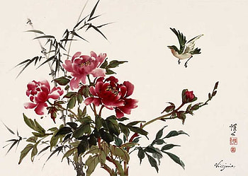 Virginia Lloyd-Davies, painting, bird, art, flower, virginia lloyd davies HD wallpaper