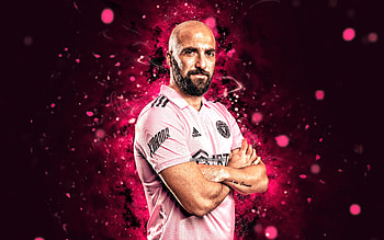 Gonzalo Higuain, , 2022, Inter Miami FC, purple neon lights, soccer, argentinian footballers, MLS, football, Gonzalo Higuain , Inter Miami CF, Gonzalo Higuain Inter Miami HD wallpaper