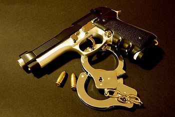pistol, handcuffs, bullet, weapon, police HD wallpaper