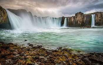 Nature, Stones, Waterfalls, Rocks, Overcast, Mainly Cloudy, Iceland, Streams, Flows HD wallpaper