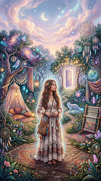 Boho Moonlit Meadow — , Woman, Forest, Dreamcatcher HD phone wallpaper