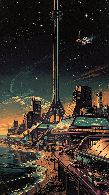 Celestial Lift — / Orbital Skyway — / Elevator to Orbit, Futuristic City, Tower, Spaceship HD phone wallpaper