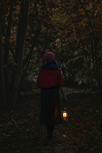 Miscellanea, Miscellaneous, Forest, Lamp, Lantern, Girl, Loneliness HD phone wallpaper