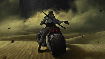 Man In Desert On Bike, artist, artwork, artstation, biker HD wallpaper