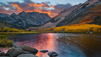 snow mountains sunset sunrise sky r autumn fall background . HD wallpaper