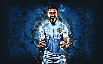 Mathew Leckie, Melbourne City FC, Australian football player, portrait, blue stone background, Leckie Melbourne City, football HD wallpaper
