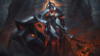 Elipse Knight Sejuani, huyy nguyen, art, red, girl, fantast, dark HD wallpaper