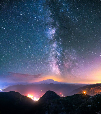 Nebula, Stars, Lights, Mountain, Vertical Dual Monitor HD phone wallpaper