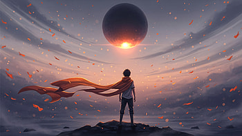 Boy With Flowing Cape Under Red Planet, boy, planet, clouds, cloud, artist, artwork, art, digital-art, ai, deviantart HD wallpaper