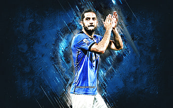 Kostas Manolas, Napoli, Greek footballer, portrait, blue stone background, Serie A, Italy, football HD wallpaper