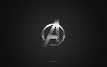 Avengers logo, silver shiny logo, Avengers metal emblem, gray carbon fiber texture, Avengers, brands, creative art, Avengers emblem HD wallpaper