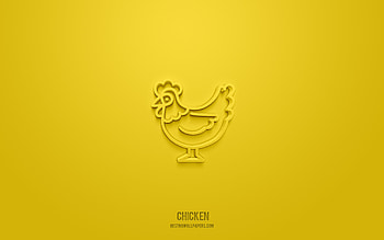 Chicken 3d icon, yellow background, 3d symbols, Chicken, animals icons, 3d icons, Chicken sign, animals 3d icons HD wallpaper