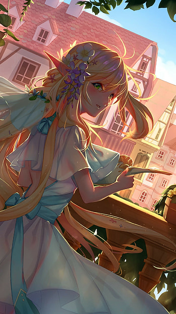 Blonde elf beauty, Fantasy world, Green-eyed enchantment, Anime allure HD phone wallpaper