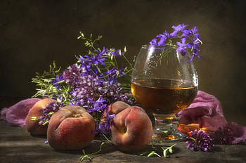 Still life, Flowers, Fruits, Peaches, Drink HD wallpaper