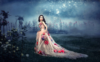 Artwork of Beautiful Woman, artwork, model, gown, brunette HD wallpaper